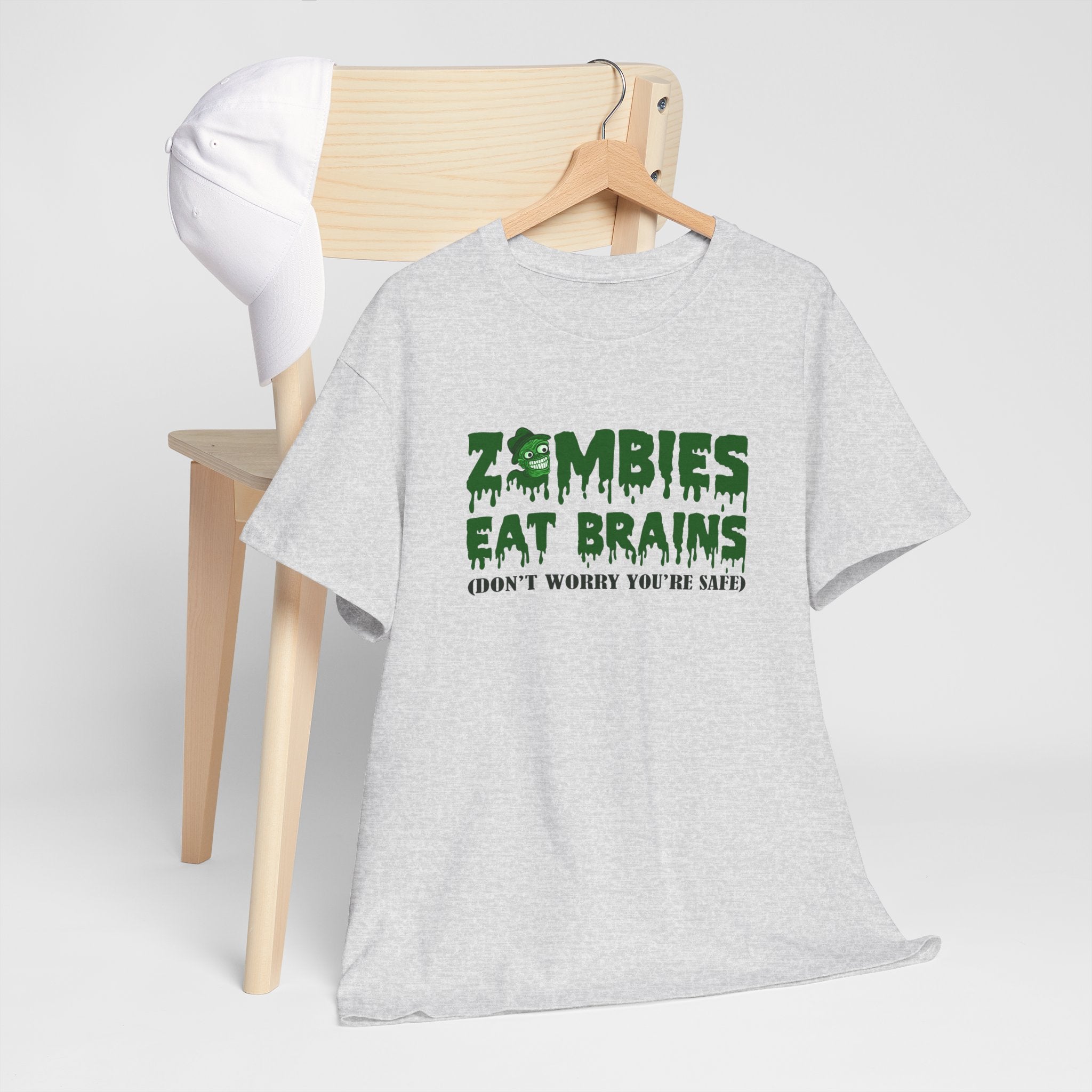 Unisex Heavy Cotton Tee - Zombies Eat Brains (Funny Halloween Shirt)