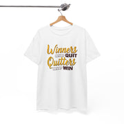 Winners Never Quit Unisex Heavy Cotton Tee - Motivational Tee for Inspiration