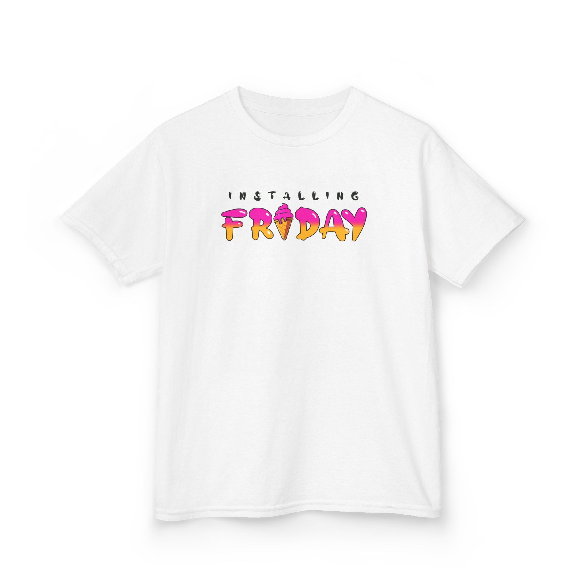 Kids Installing Friday Tee - Fun Cotton Shirt for Weekend Vibes