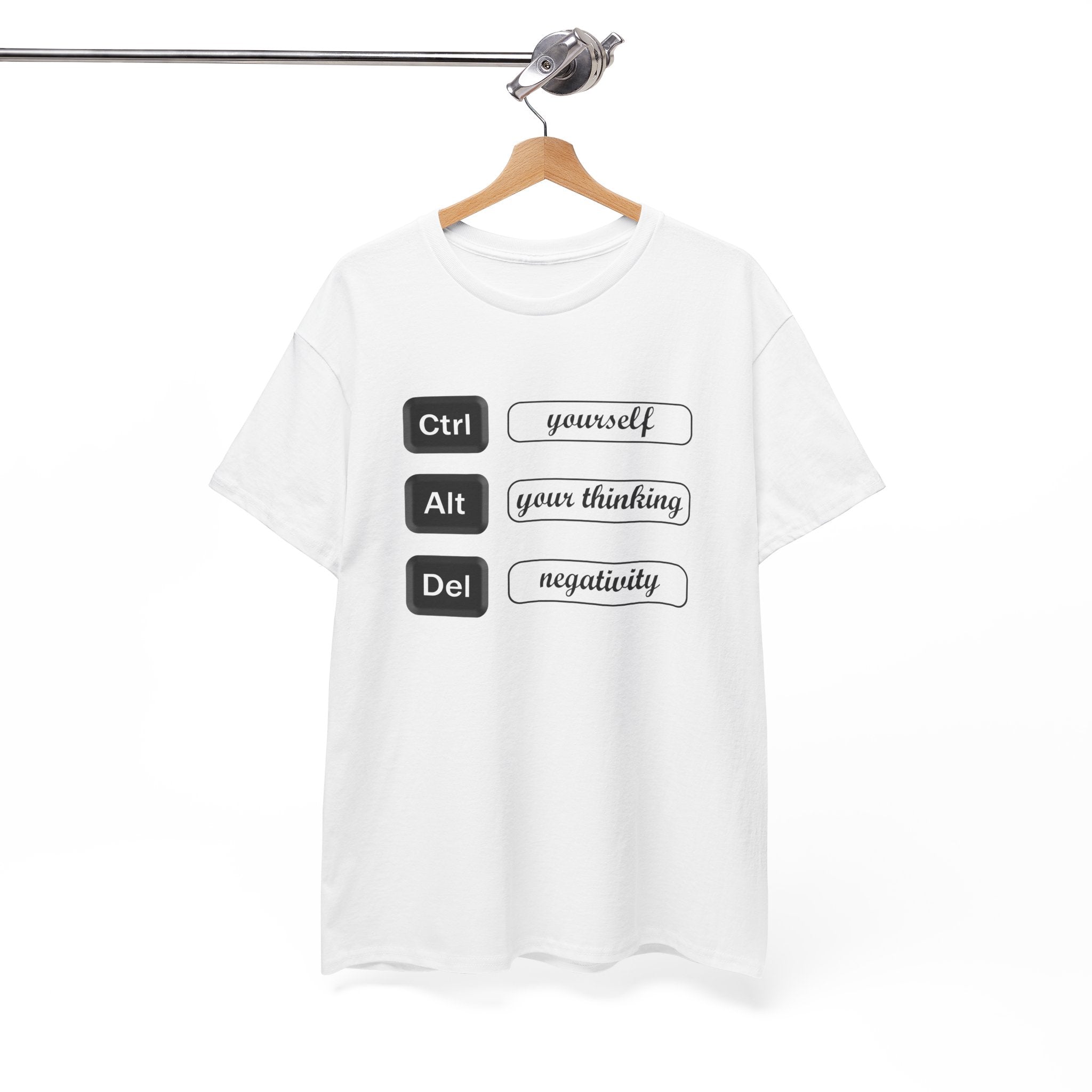 Inspirational Unisex Heavy Cotton Tee - 'Ctrl + Alt + Del' Design for Positive Thinking