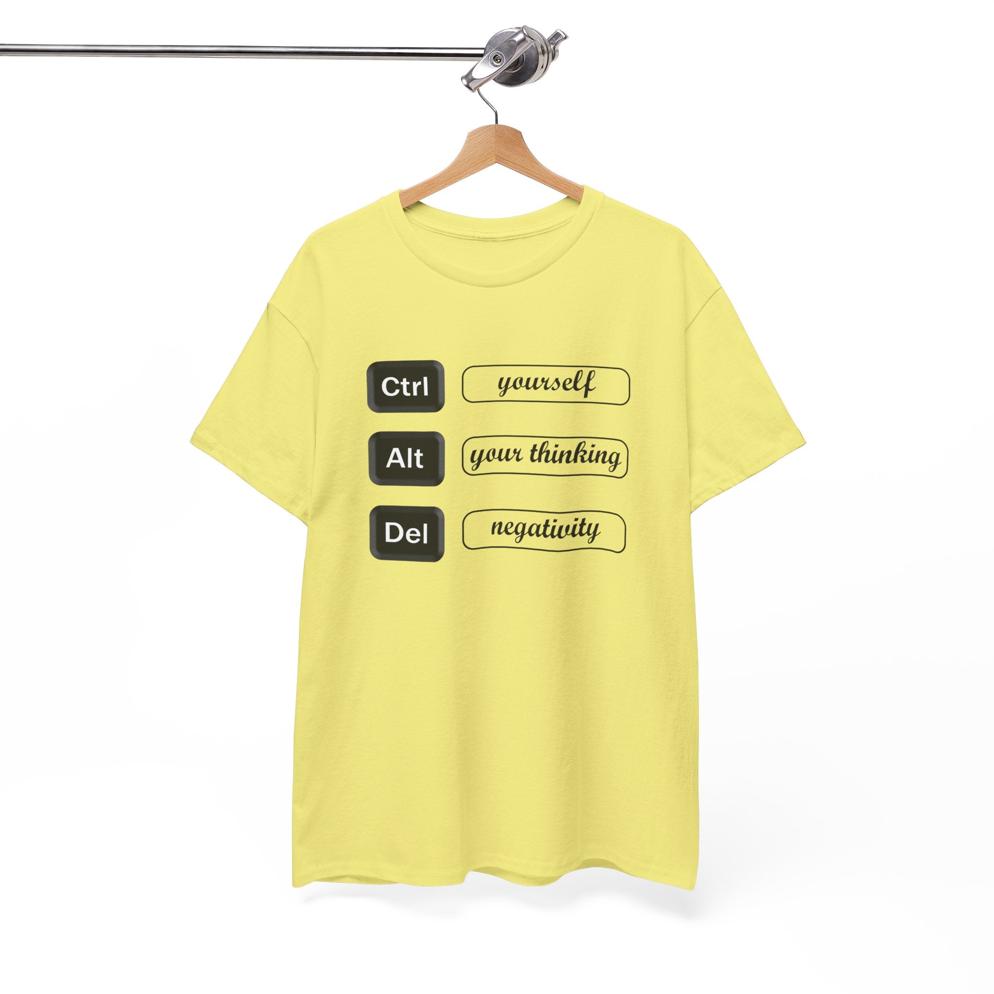 Inspirational Unisex Heavy Cotton Tee - 'Ctrl + Alt + Del' Design for Positive Thinking