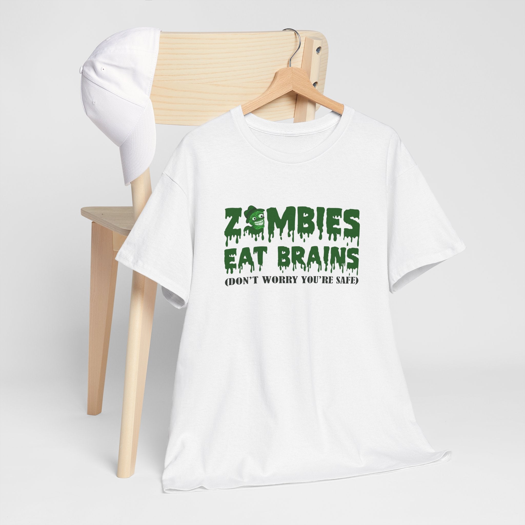 Unisex Heavy Cotton Tee - Zombies Eat Brains (Funny Halloween Shirt)