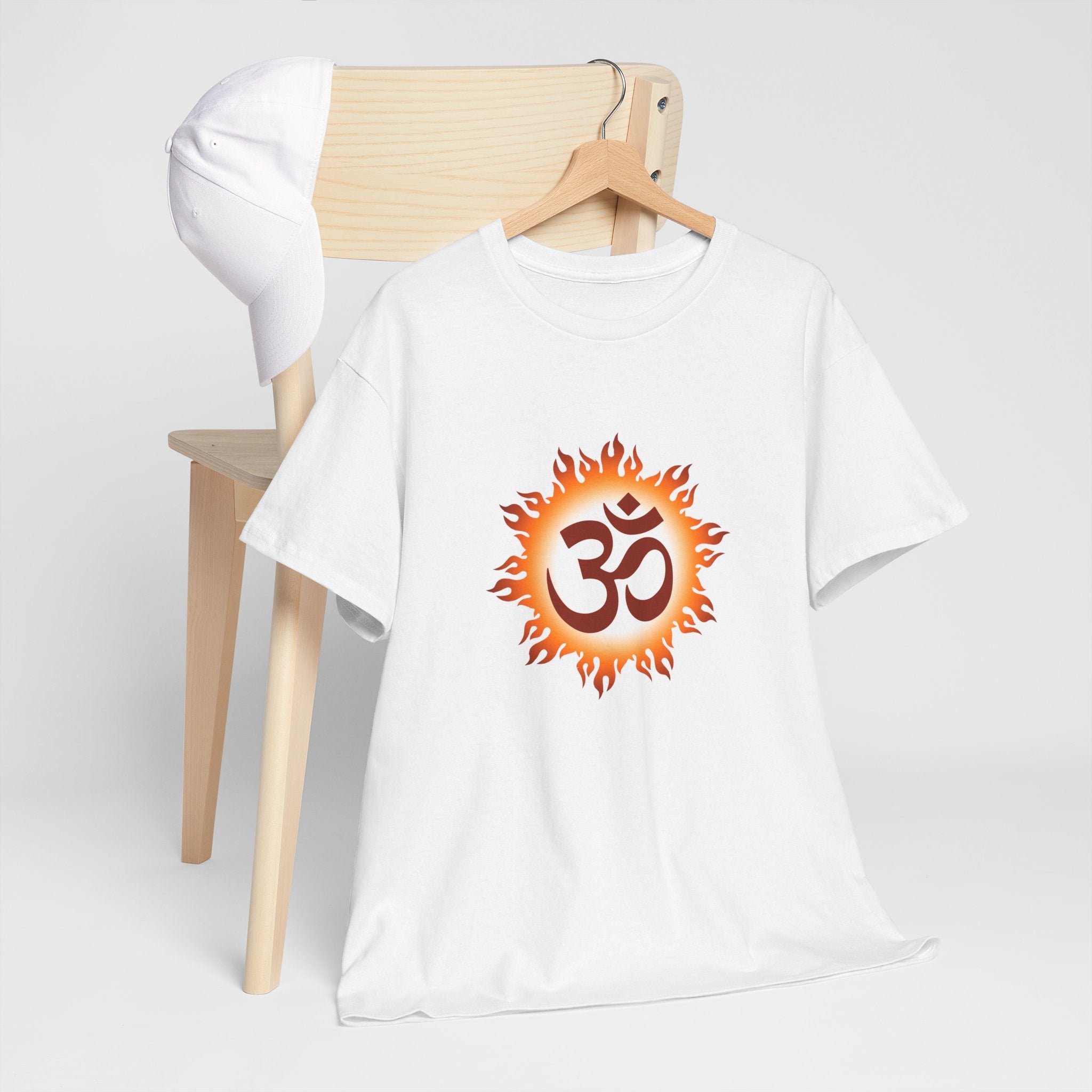 Unisex Heavy Cotton Tee with Om Sun Design - Perfect for Yoga & Meditation